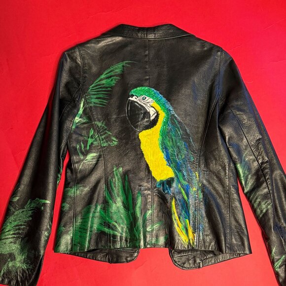 Upcycled Vintage Leather Jacket by Mario Oliva – Hand-Painted, Size XS - Picture 5 of 12